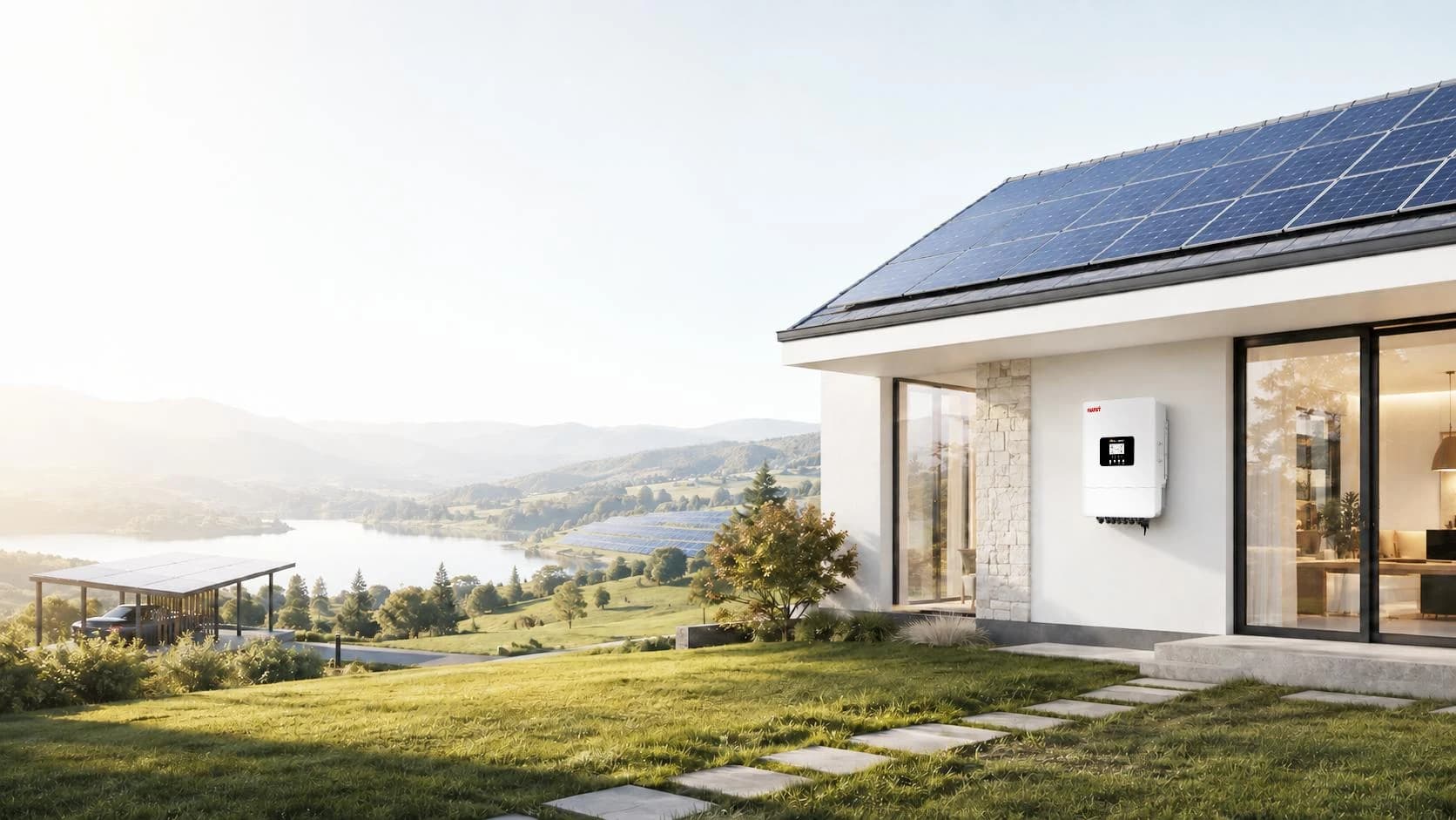 Residência com painéis solares e equipamentos MUST